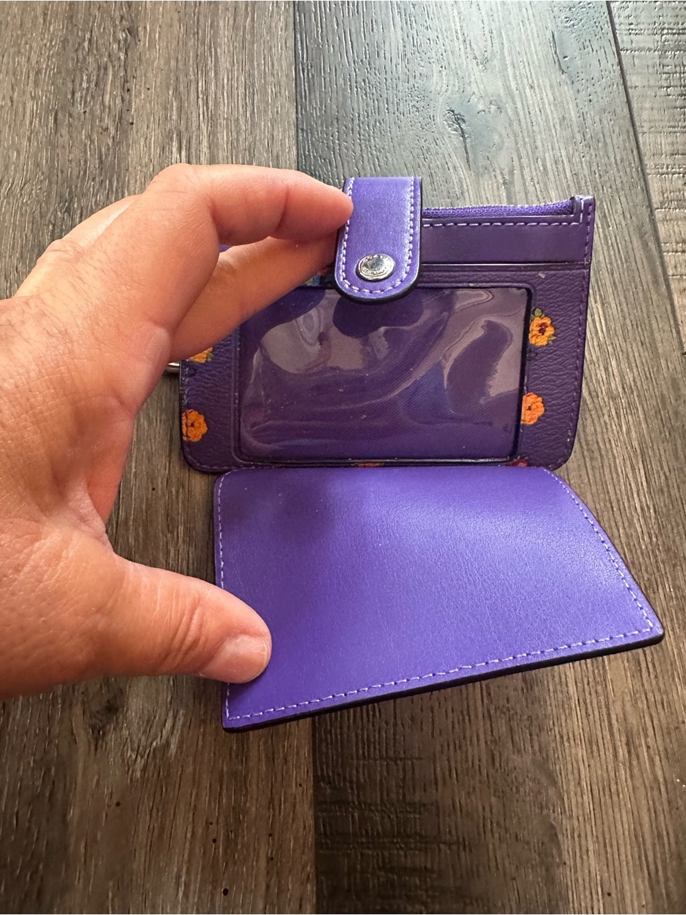 COACH Attachment Credit Card Case With Vintage Rose Print Purple - Picture 3 of 7